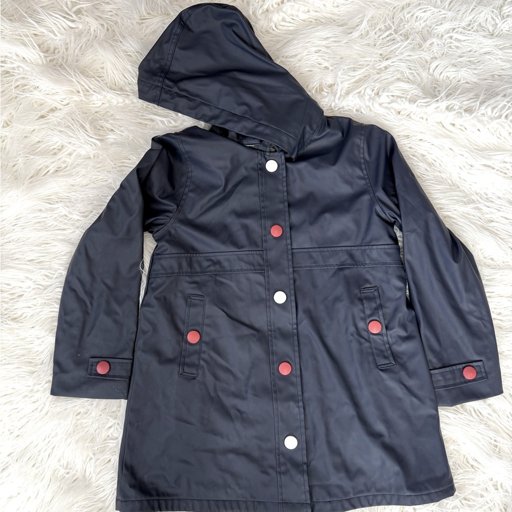 Navy Blue Hatley kids jacket size 10.  It has a detachable hood.  Like new